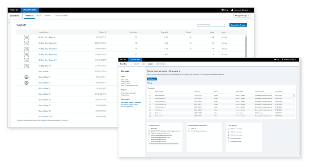 Venues' interface