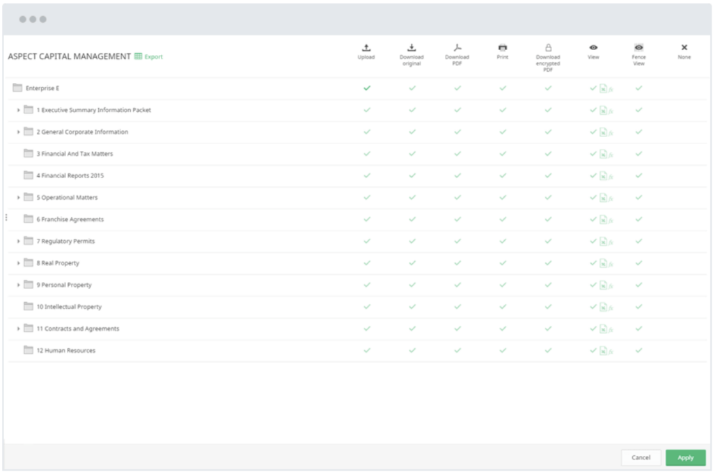 investor data room interface
